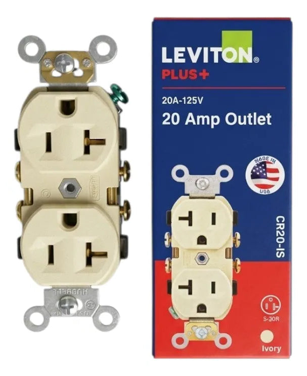 Contacto duplex 20 amperes para calentador mural de 120 V. Leviton.